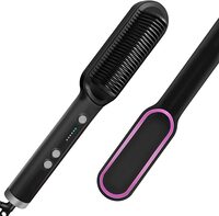 Generic Hair Straightener Brush, Ionic Hair Straightener And Curler 2 In 1, Anti-Scald Fast Heating Auto-Off Safe Straightening Comb For Women (Black)