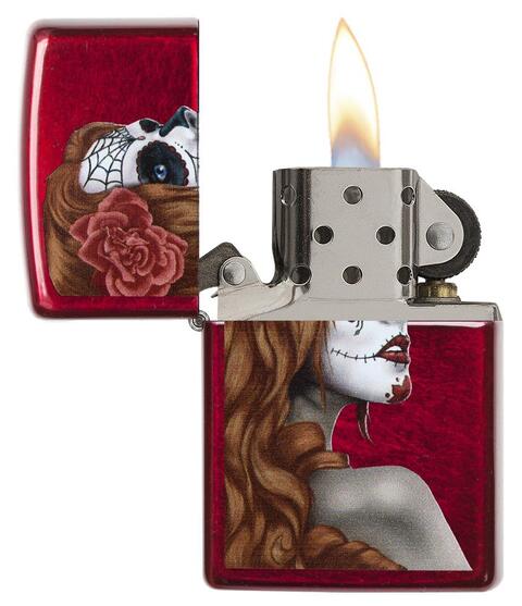 28830 Day of the Dead Girl Candy Apple Red Windproof Lighter