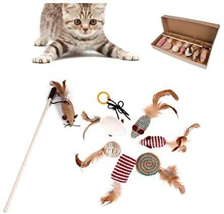 اشتري Generic Cat Toys Dog Chewing Toy Funny Cat Mouse Feather Stick 7 Pcs Cat Toy Set في الامارات