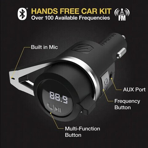 Just Wireless FM Transmitter (3.5mm) with 2.4A/12W 2-Port USB Car Charger -  Black