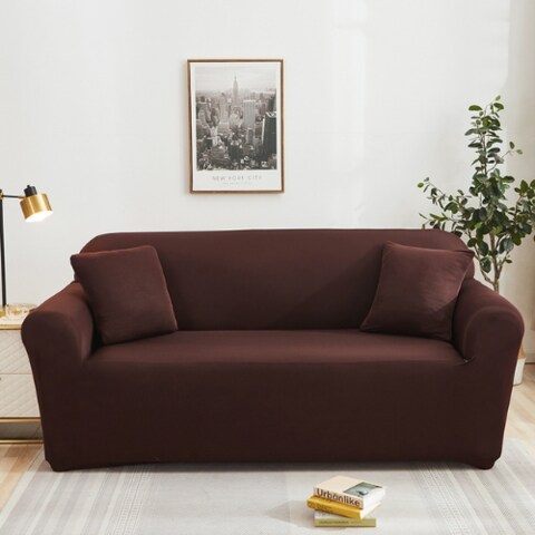 Deals For Less Luna Home Two Seater Sofa Cover Plain Dark Brown