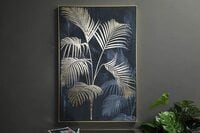 PAN Home Ferns Gold Foil Printing With Gold Frame Blue/Gold 83X123cm