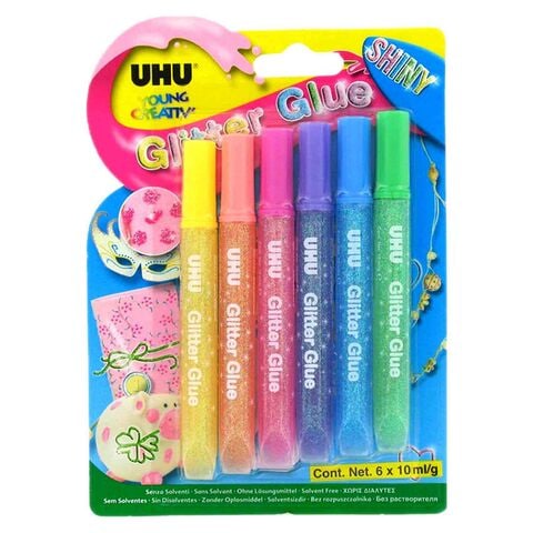 UHU Young Creative Shiny Glitter Glue Multicolour 10ml 6 PCS
