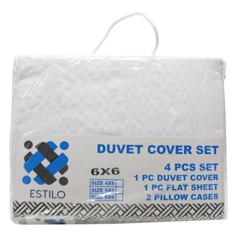 Estilo Plain Duvet Cover Set White King Size 6x6m White