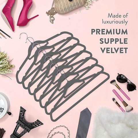 Red Dot Gift 20-Pack Grey Non-Slip Velvet Hangers &amp; 360 Degree Rotatable Hook - Durable &amp; Slim - Non Slip Hangers For Coat Hangers - Pant Hangers (Grey, 20 Pack)