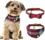 Buy Doreen Cat Collar Small Dog Collar with Bell Leather and Plaid Bowtie Bandana Adjustable Collars for Puppy Dogs Cats Kittens 2 Pack（GC3041A） in UAE