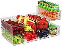 Fridge Organiser Set of 8, Stackable Storage Box, Small Refrigerator Organizer Bins with Handles for Kitchen, Freezer, Pantry, Cupboards - Clear BPA-Free Storage Container