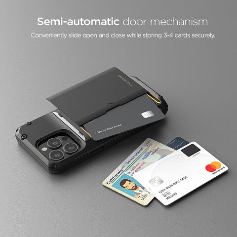 VRS Design Damda Glide PRO designed for iPhone 13 PRO case cover wallet [Semi Automatic] slider Credit card holder Slot [3-4 cards] - Black