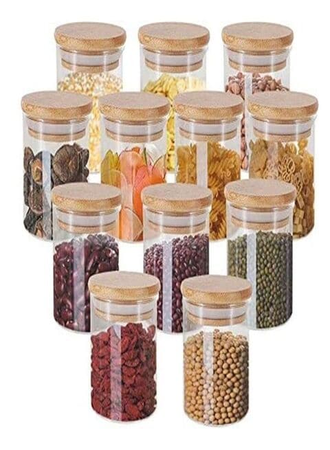 Marrkhor 680ml Glass Jars With Bamboo Lids Silicon Ring Set Of 12, Air Tight Kitchen Food Cereal Containers For Storage