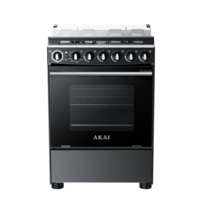 Akai Freestanding Cooker 60X60 4 Gas Burner Full Safety Cast Iron Support, Double Glass Oven Door, Auto Ignition, Mechanical Timer Function, CRMAM606BFS Black