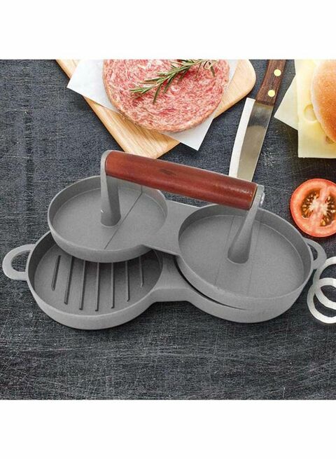 Lihan - Aluminum Burger Press Hamburger Maker 2 Hole Cakes Patty Mold For Bbq Grill Non Stick Baking Accessories Diy Home Kitchen Tools Double Spoon Rest With Dish Gold/Grey 10X18X10Centimeter