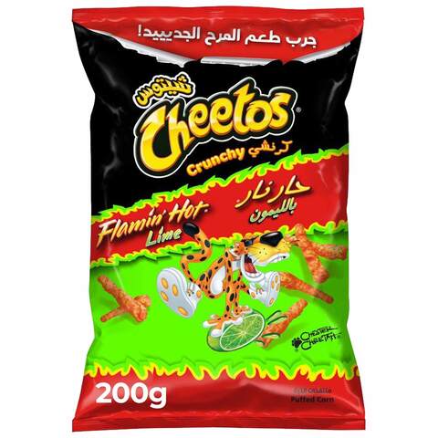 Buy Cheetos Crunchy Flamin Hot Lime Cheese Flavoured Snacks 200g in Saudi Arabia