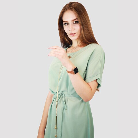 KIDWALA Size XL, Women&#39;S Short Plain Dress With Front Tie Knot, Loose Sleeves, Round Neckline, Green Dress, Waist Tie Knot, Ladies Night Dress, Knee Length Dress