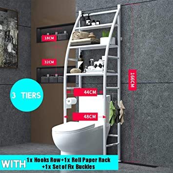 Metal Toilet Cabinet Shelving Kitchen Bathroom Space Saver Shelf Organizer Holder New, Generic, White