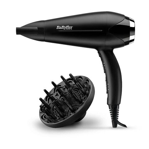 Babyliss Lightweight Hair Dryer 2200W with Diffuser Concentrator, Ionic Conditioning, Fast Smoothing for Quick Styling, Anti Frizz Control 3 Heat 2 Speed with Cool, Black