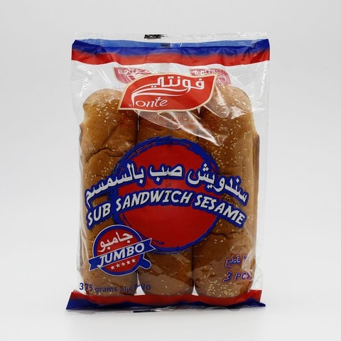 اشتري فونتي خبز ساندويتش صب بالسمسم جامبو 3 حبات - 375 جرام في السعودية
