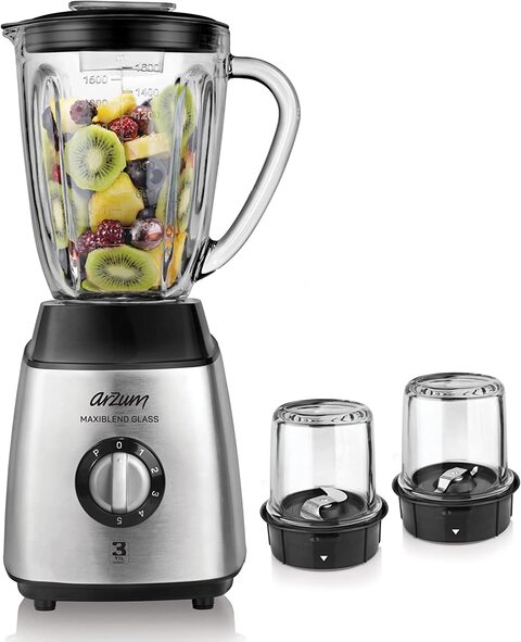 Arzum Ar1056 Maxiblend Glass Jug Blender, 600 W 1600 ml Capacity Glass Jar, 5 Stage Speed Control Pulse Function, Stainless Steel Blades Non-Slip Base