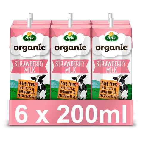 Arla Organic Strawberry Milk Multipack 200ml x6