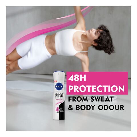 NIVEA Antiperspirant Spray for Women 48h Protection Black &amp; White Invisible Original 150ml Pack of 2