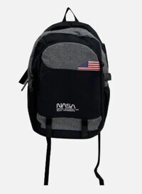 NASA Oxford Backpack, 300D Material, Embroidery Logo, Zipper, -Inside Pockets, Laptop Pocket &amp; Side Pockets, Travel friendly Trolley Sleeve, USB Charging Port - Black