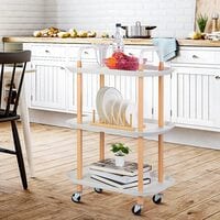 Atraux 3 Tier Rolling Cart, Storage Utility Serving Cart With Lockable Wheels &amp; HAndle (White)