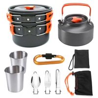Generic-Orange 10pcs Camping Cookware Mess Kit 2-3 Persons Lightweight Kettle Pot Pan with 2 Cups Fork Spoon Kit Backpacking Gear for Outdoor Camping Picnic Backpacking Hiking