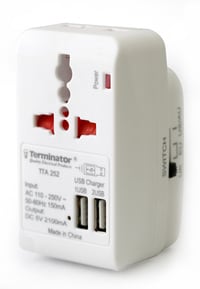 Terminator Brand Travel Adaptor with Universal &amp; 2RP Socket + 2 USB