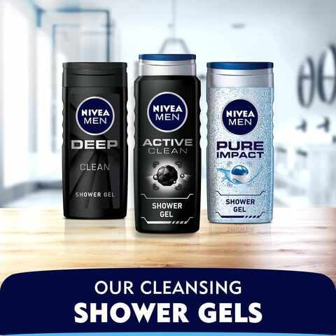 NIVEA MEN 3in1 Shower Gel Body Wash Active Clean Charcoal Woody Scent 250ml