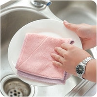 Generic-Plain double-sided absorbent rag thickened dish cloth without lint oily dish towel kitchen towel Pink + green