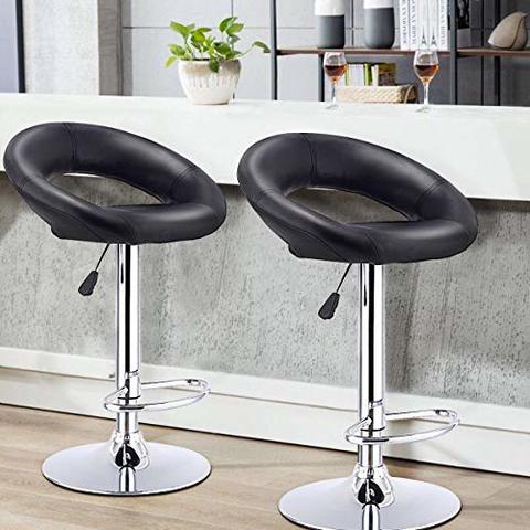 LANNY Modern Bar Stool T307G BLACK High Arm Chair With Leather Seat and Adjustable Height-Up and Dwon for Kitchen/Bar shop/Dining Room/Home/Restaurant/Study/Desk/Computer/Counter/Indoor/Cocktail