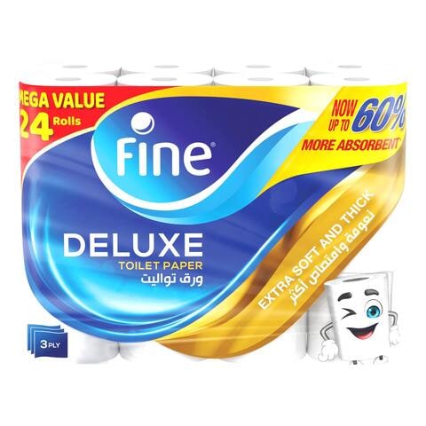 Buy Fine Deluxe Toilet Paper Tissue Roll 140 Sheets X 3 Ply 24 Rolls in UAE