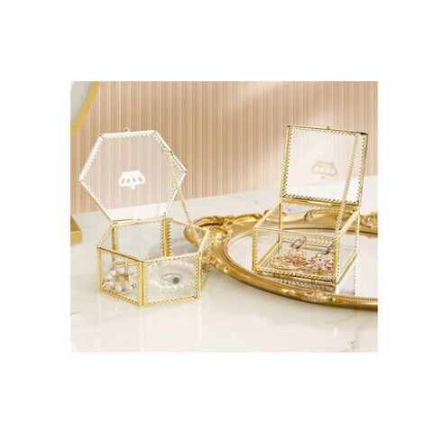 Small Nice Glass Jewelry Gift Box Gold Clean Square Size