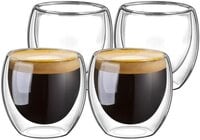 Aiwanto 4Pcs Glasses Double Walled Coffee Tea Hot Beverages Glass Cups Gift Dinning Glass Cups Drinkware  Set80 ml
