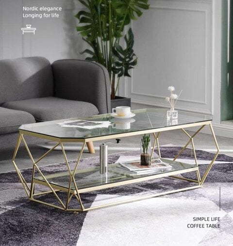 Yulan Modern Geometric Glass Rectangular Coffee Table (Gold 120X60Cm) Yl21407-397