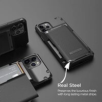 VRS Design Damda Glide PRO designed for iPhone 12 case and iPhone 12 PRO case cover wallet [Semi Automatic] slider Credit card holder Slot [3-4 cards] - Black Groove