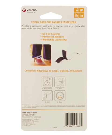  VELCRO Brand Sticky Back for Fabrics, 24 x 3/4 Tape with  Adhesive, No Sewing Needed