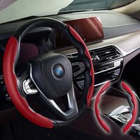 New Carbon Fiber Steering Pattern Wheel Cover for Women&amp;Man, Safe and Non-Slip Car Accessory Protector Wheel Cover Universal Automobile Interior Accessories Sport Red
