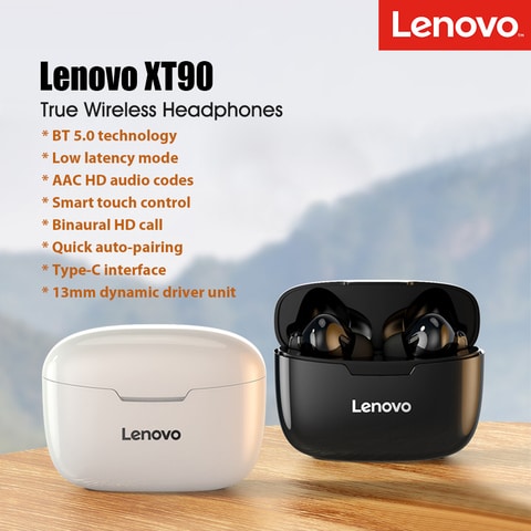 Lenovo-Black XT90 TWS In-ear Earphones BT 5.0 Headphones True Wireless Earbuds with Touch Control Hands-Free Stereo Sound Noise Canceling IP54 Waterproof Dual host Binaural HD Call Type-C Interface