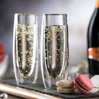 1CHASE&reg;️ Double Wall Glass Champagne Flutes, Stemless Sparkling Wine Glasses, For Cocktail, Martini, Whisky, Desserts, Weddings, Bridal Showers And For Everyday Use Set of 2, 250 ML&hellip;