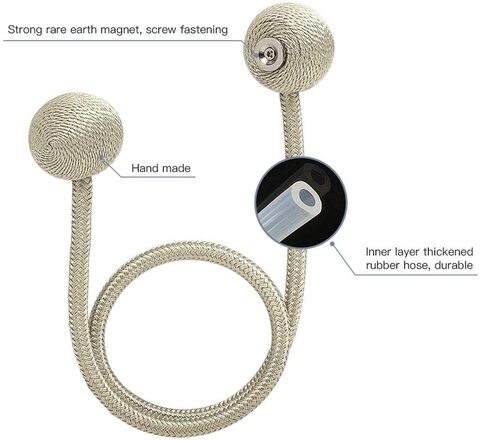 SKY TOUCH 1 Pair Magnetic Curtain Tiebacks Magnetic Curtain Straps Strong Magnetic Curtain Buckle for Home Office, Beige
