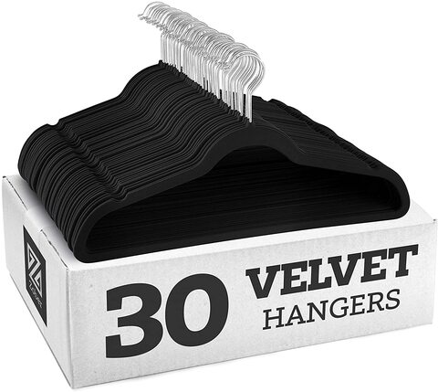 Zober Premium Black Velvet Hangers 30 Pack Ultra Thin Space Saving Suit Hangers Heavy Duty Non Slip Velvet Coat Hanger 360 Degress Swivel Hook Flock Clothes Hangers
