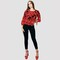 KIDWALA Size 44, Women&#39;S Tops, Tees &amp; Blouses Tie Sleeves, Red &amp; Black Floral Blouse, Round Nick Top With 3/4 Quarter Sleeves Length, Waist Length Blouse