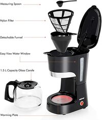 Geepas 1.5L Filter Coffee Machine &ndash; 1000W Coffee Maker For Instant Coffee Espresso Macchiato - Anti-Drip Function, On/Off Switch With Light Indicator &ndash; High Temperature Glass Carafe - 2 Year Warranty