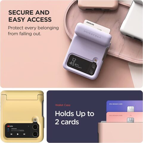 VRS Design Terra Guard Modern GO, Hinge Protection, Designed For Samsung Galaxy Z Flip 4 Case Cover Wallet With 2 Card Holder Slot - Lemonade