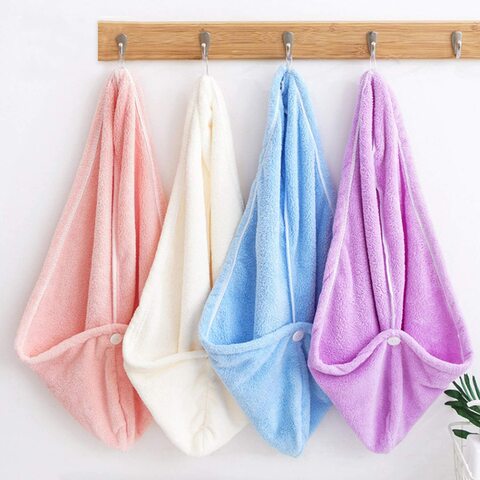 Goolsky Microfiber Bath Towel Wrap Quick Drying Towel Cap Hat Soft Water Absorbent Hair Towel Wrap Shower Cap With Button For Women Lady Girl Curly Long Wet Hair