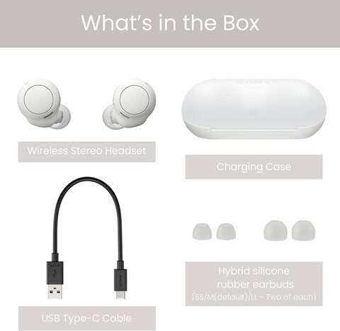 Sony WF C500 True Wireless Headphones Up To 20 Hours Battery Life With Charging Case Voice Assistant Compatible Built In Mic For Phone Calls Reliable Bluetooth Connection White, WFC500W.CE7