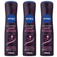 NIVEA Antiperspirant for Women Pearl &amp; Beauty Black Pearl Spray 150ml Pack of 3