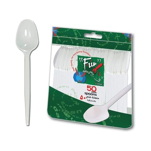 Fun Plastic Spoon Set White 6.5inch 50 PCS