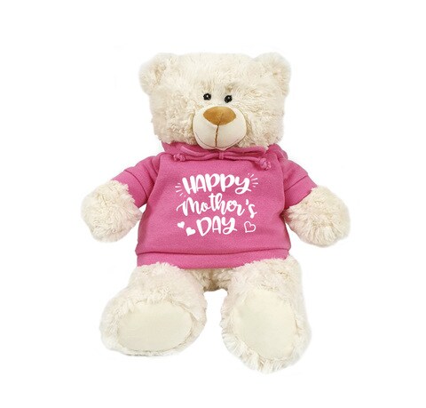 Cream Bear with trendy pink hoodie Happy Mother&#39;s Day Size 38cm