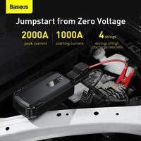 BASEUS Super Energy Max Car Jump Starter Power Bank 20000mAh 2000A Starting Device Portable Car Battery Emergency Car Booster Auto Jumpstarter Smart Jumper Cables, LED Flashlight